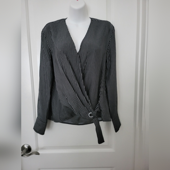 rag & bone Felix Popover Top in Black & White Stripes. - Picture 2 of 15